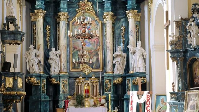 nave of gothic basilica in Buchach city