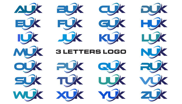 3 letters modern generic swoosh logo AUK, BUK, CUK, DUK, EUK, FUK, GUK,  HUK, IUK, JUK, KUK, LUK, MUK, NUK, OUK, PUK, QUK, RUK, SUK, TUK, UUK, VUK,  WUK, XUK, YUK, ZUK Stock Vector | Adobe Stock