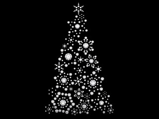 3D illustration diamond snowflake New Year’s tree on black background