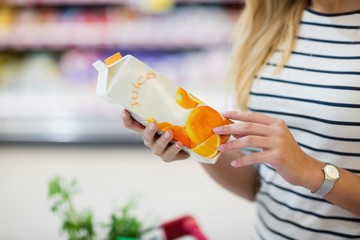 Bottle of orange juice in a supermarket