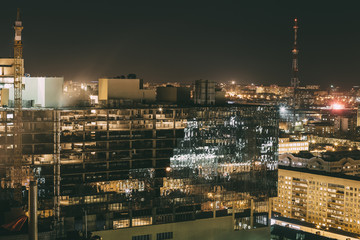 Voronezh City skyline at night panorama with urban skyscrapers