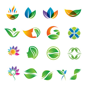 set of vector logos leaf green people logo