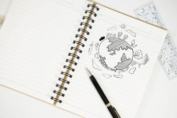drawing world map on diary