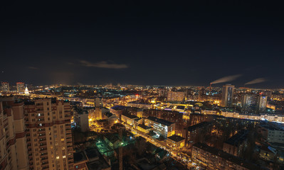 Fototapeta na wymiar View of panorama Voronezh city at night from High building roof top, Russia