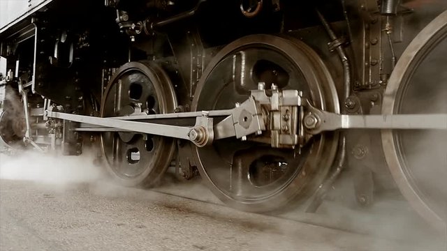 slow motion of puffing steam engine locomotive.