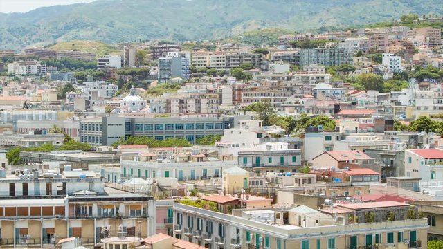 Messina Sicily Italy Cityspace Panning Over the Sicilian City Buildings and Historical Landmarks during Sunshine Weather