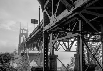 St. John's Bridge Foggy October B&W