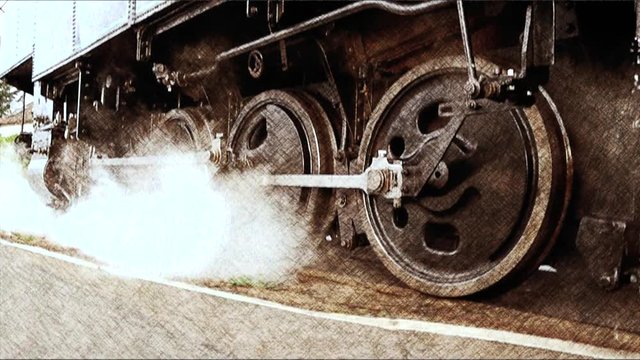 retro vintage background of old steam engine locomotive.