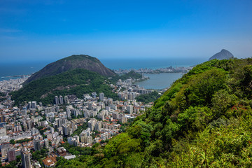 Fototapeta na wymiar View on Rodrigo de Freitas Lagoon and Zona Sul from Mirante Dona Marta at the National Park of Tijuca, Rio de Janeiro, Brazil