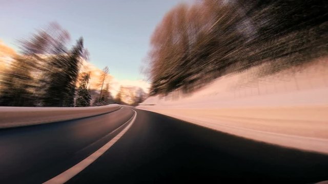 onboard car view. car speeding.