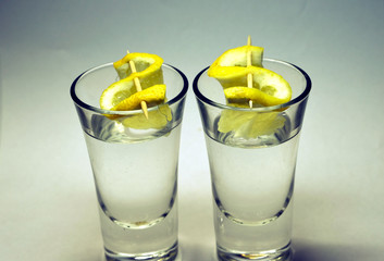 alcoholic drink in a glass with lemon