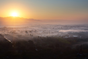 Beautiful scenery during sunrise,sunset of top view at Mandalay hill in Myanmar. is a beautiful location and very popular for tourists and photographer.