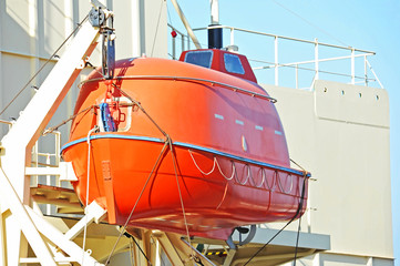 Safety lifeboat on ship deck