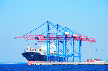 Port cargo crane, ship and container