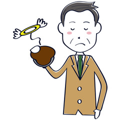 ベージュのスーツのかわいいおじさん　ビジネスマン　線画　上半身　金欠