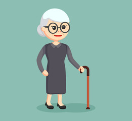 old woman with walking stick