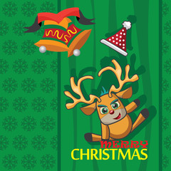 christmas card with deer using green background