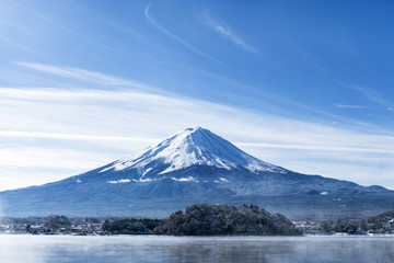 Fototapeta na wymiar Mt Fuji in the early morning with reflection on the lake kawaguc
