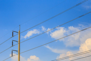 Fototapeta premium Electric wire and blue sky.