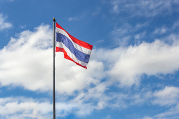 Thailand flag waving in the wind on blue sky