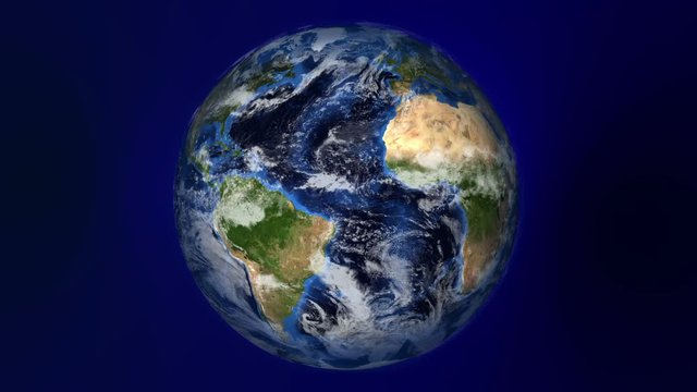 Rotating Earth with Clouds and Sparkling Light Trail.  Rendered with NASA's High Resolution Blue Marble images.