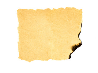 Burned old blank paper on white background