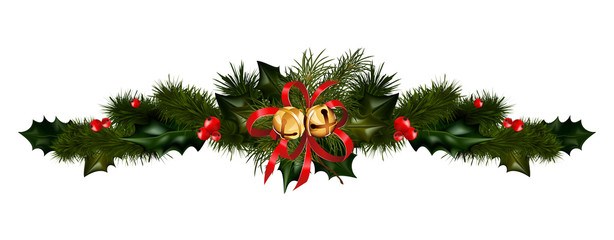 Christmas decorations with fir tree - obrazy, fototapety, plakaty