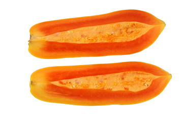 half of papaya on white background