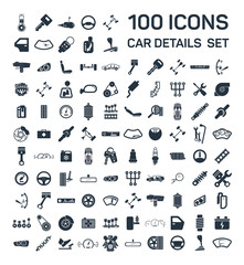 Car details & garage 100 isolated icons set on white background,