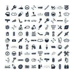 Car details & garage 100 isolated icons set on white background,