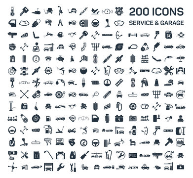 Car service & garage 200 isolated icons set on white background, rep