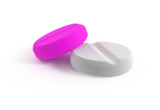 Two white and violet tablets isolated 3d illustration
