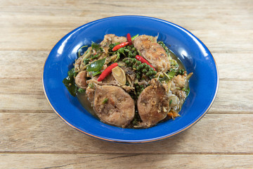 Spicy stir-fried catfish with basil : Thai style food