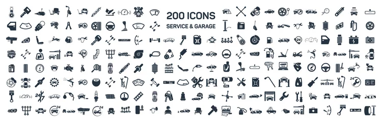 Deurstickers Car service & garage 200 isolated icons set on white background, © salim138