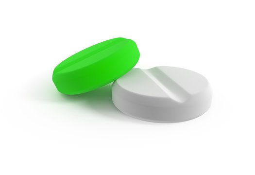 Two white and green tablets isolated 3d illustration