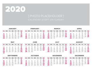 Calendar 2020 year vector design template