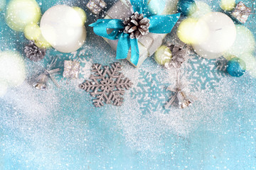 Naklejka na ściany i meble Christmas New Year background with gifts and toys, tinted