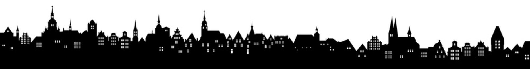 Fototapeta premium Historische Stadtkulisse – schwarz-weiß / Vektor / freigestellt