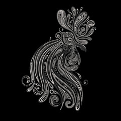 New year and Christmas 2017. Beautiful vector new year's cock of the patterns on a black background