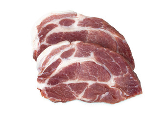Raw meat, pork, slices pork on a white background