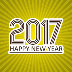 happy new year 2017 like sticker on sunny stripped background eps10