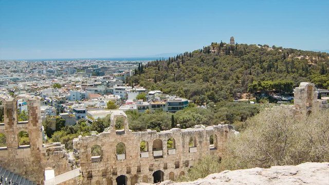 View of Athens Greece from the Odeon of Herodes Atticus Theater at Ancient Greek Acropolis