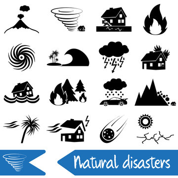 various natural disasters problems in the world icons eps10