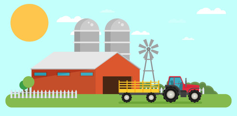 Flat design vector crop illustration. Farm, rural landscape