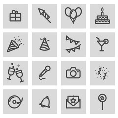 Vector line birthday icons set