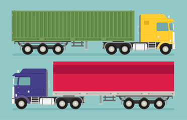 Big semi truck set. Vector flat trendy illustration.