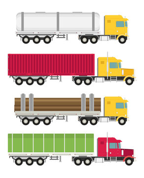Big semi truck set. Vector flat trendy illustration.