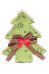 homemade Christmas tree made of cloth isolated on a white background