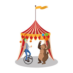 Tent clown and bear icon. Circus carnival fair fun and show theme. Colorful design. Vector illustration