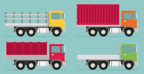 Delivery vector transport truck van set. Flat vector.